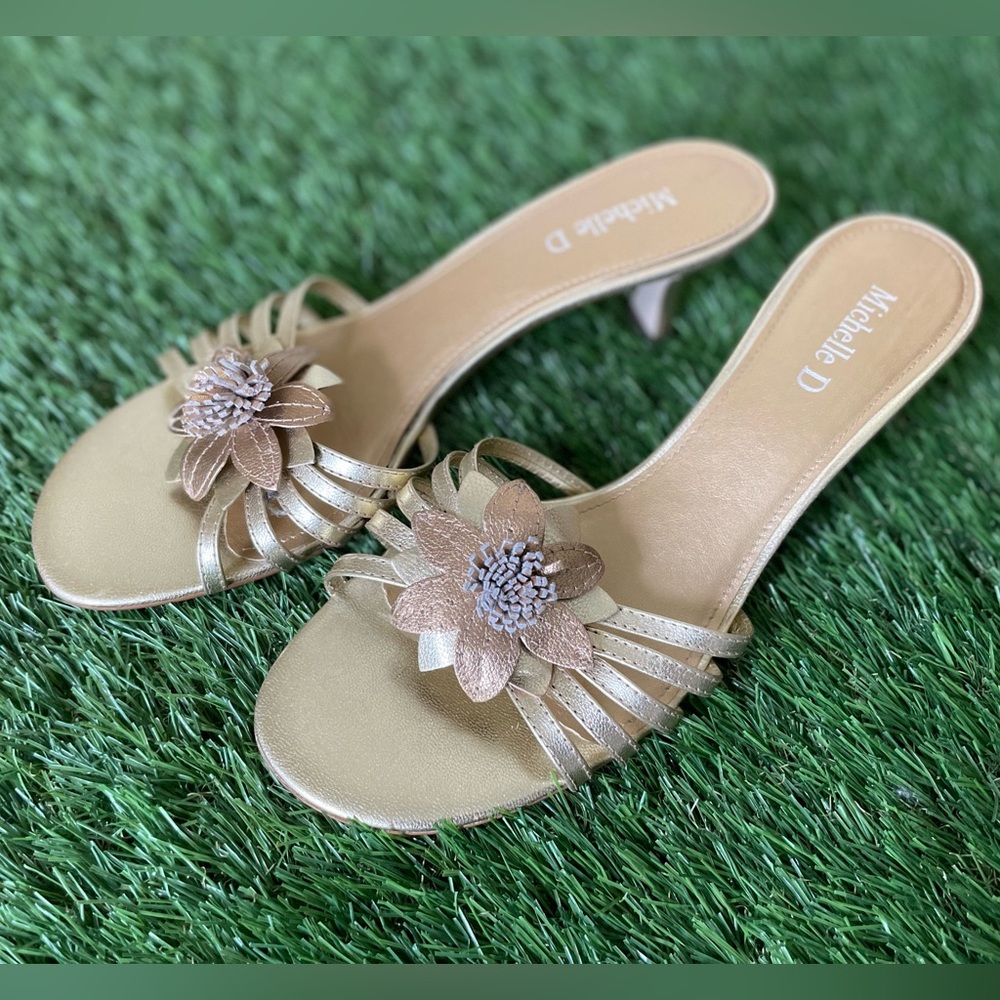 Michelle D floral gold kitten heel